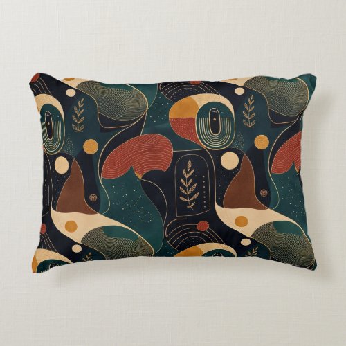 Boho Retro Organic Shapes in Navy Teal Terracotta Accent Pillow