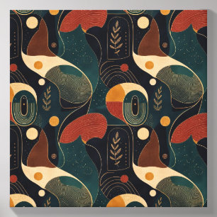 Boho Retro Organic Shapes in Navy Teal Terracotta Canvas Photo Tile