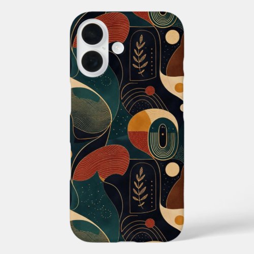 Boho Retro Organic Shapes in Navy Teal Terracotta iPhone 16 Case