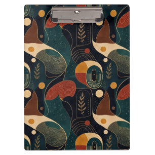 Boho Retro Organic Shapes in Navy Teal Terracotta Clipboard