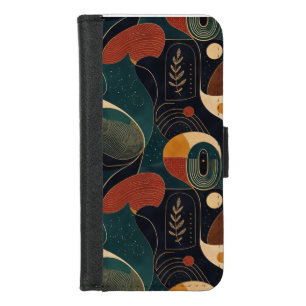 Boho Retro Organic Shapes in Navy Teal Terracotta iPhone 8/7 Wallet Case