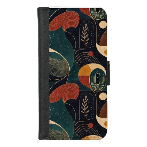 Boho Retro Organic Shapes in Navy Teal Terracotta iPhone 8/7 Wallet Case