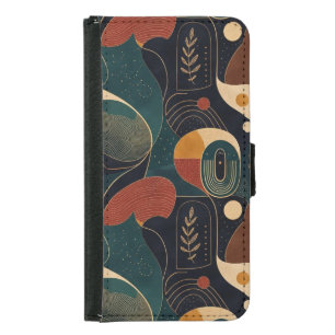 Boho Retro Organic Shapes in Navy Teal Terracotta Samsung Galaxy S5 Wallet Case