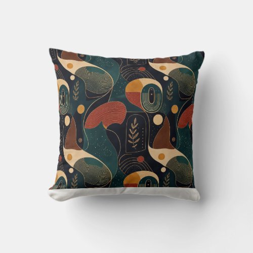 Boho Retro Organic Shapes in Navy Teal Terracotta Throw Pillow