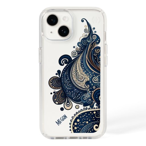 Boho Retro Paisley Design Blue Speck iPhone 14 Case
