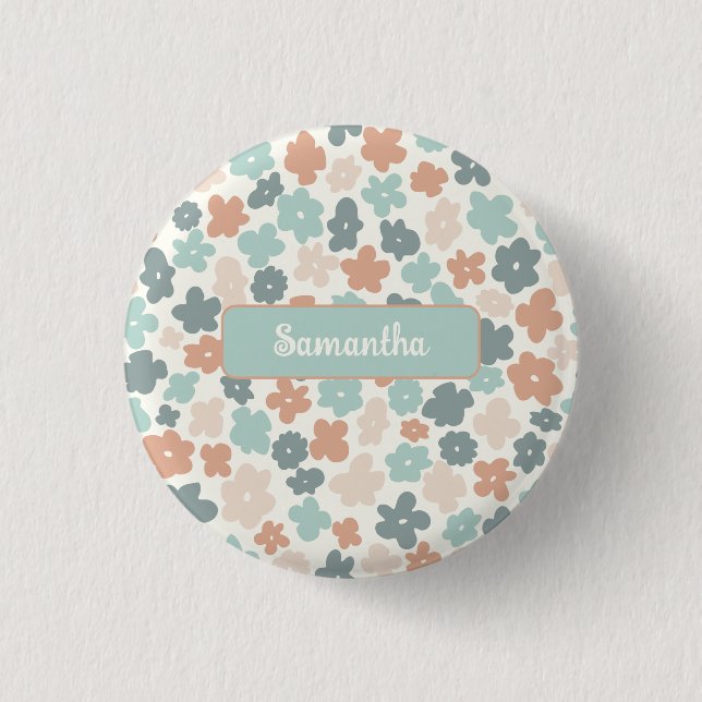 Boho retro pastel flower print button (Front)