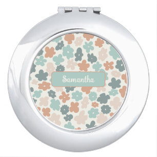 Boho retro pastel flower print compact mirror