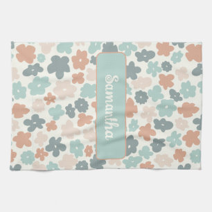 Boho retro pastel flower print kitchen towel