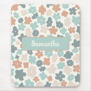 Boho retro pastel flower print mouse pad