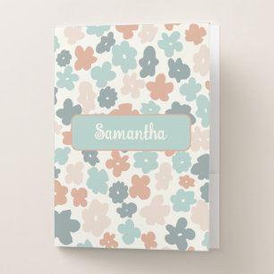 Boho retro pastel flower print  pocket folder