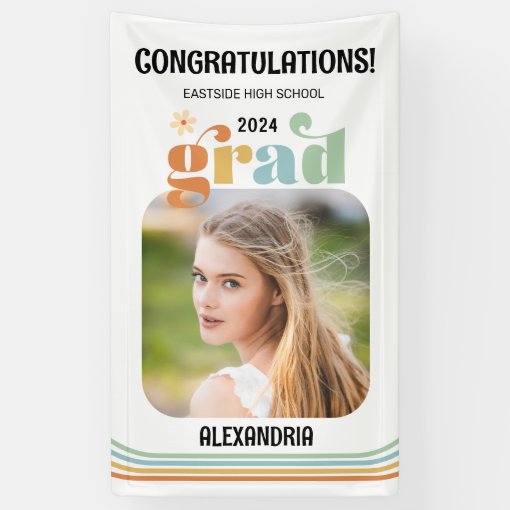 Boho Retro Photo Congratulations Graduate Banner Zazzle