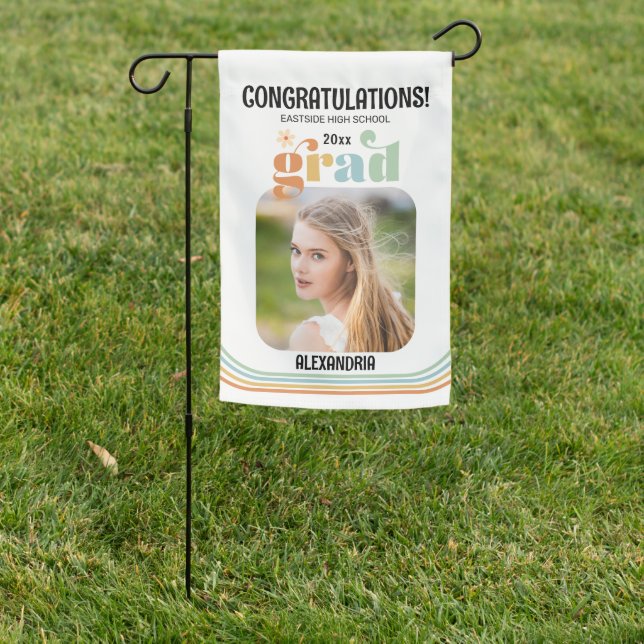 Boho Retro Photo Congratulations Graduate Garden Flag (In SItu)