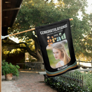 Boho Retro Photo Congratulations Graduate House Flag