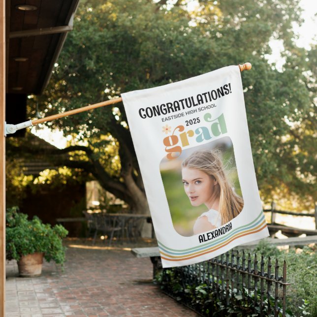 Boho Retro Photo Congratulations Graduate House Flag (In SItu)