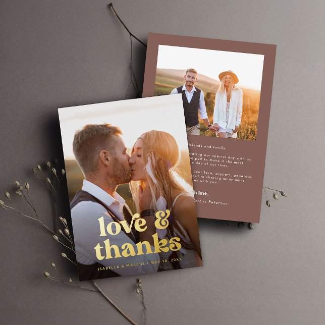 Boho Retro Photo Gold Wedding Thank You Card (Creator Uploaded)