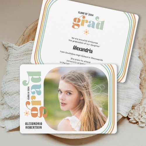 Boho Retro Photo Graduation Announcement