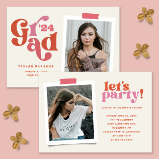 Boho Retro Photo Graduation Invitation