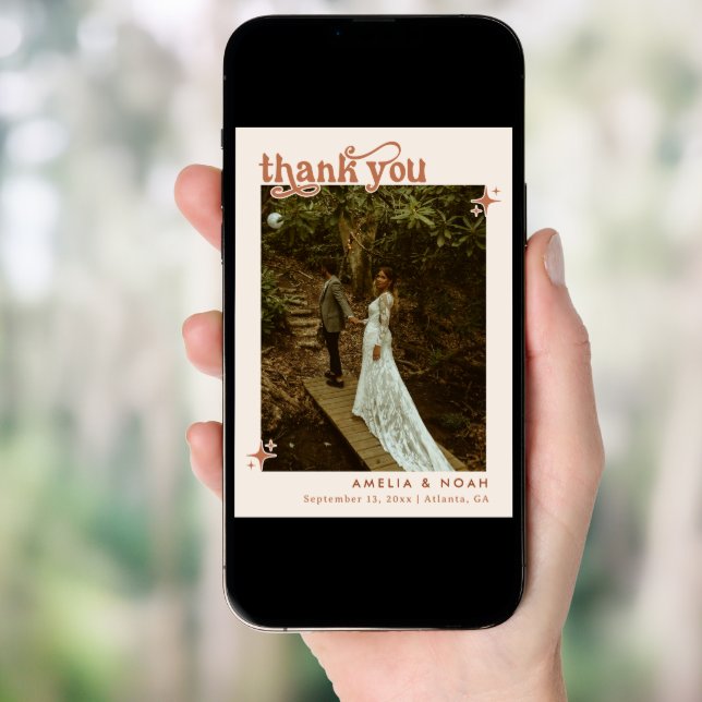 Boho Retro Photo Wedding Thank You Card (Front Digital)