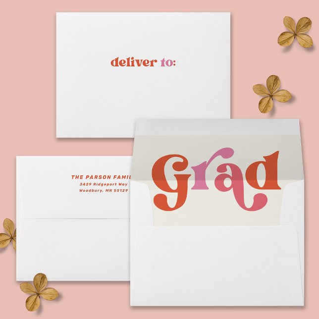 Boho Retro Pink and Orange Graduation Envelope (Creator Uploaded)