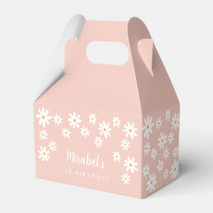 Boho Retro Pink Daisy floral Wild One 1st Birthday Favor Boxes