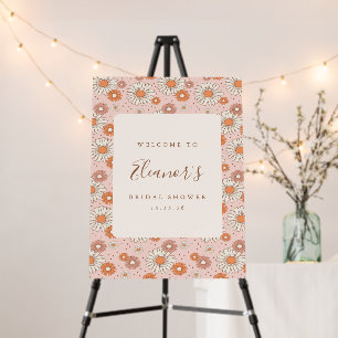 Boho Retro Pink Flowers Bridal Shower Welcome Sign