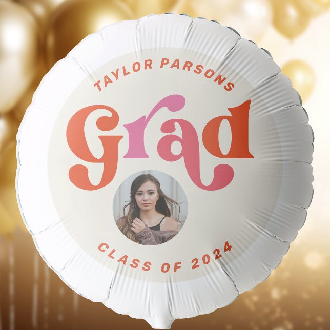 Boho Retro Pink Orange Graduation Class Balloon (Creator Uploaded)