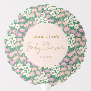Boho Retro Pink Sage Floral Baby Shower Balloon