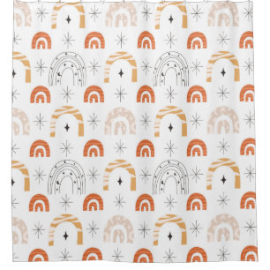 Boho retro rainbow line art moon stars shower curtain