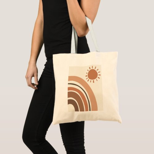 Boho Retro Rainbow Sun Earth Color Tote Bag