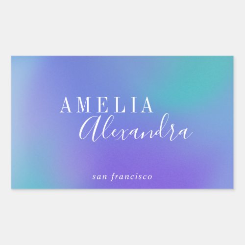 Boho Retro Script Abstract Gradient Purple Blue Rectangular Sticker