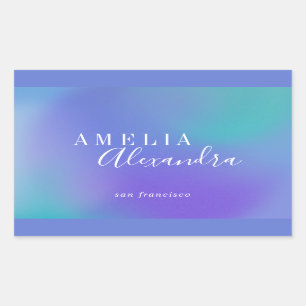 Boho Retro Script Abstract Gradient Purple Blue Rectangular Sticker