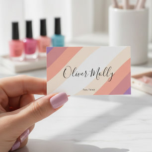 Boho Retro Script Abstract Wavy Lines Pastel Business Card
