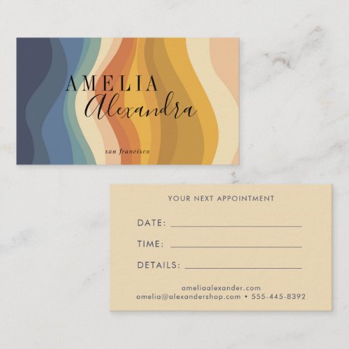 Boho Retro Script Abstract Wavy Lines Yellow Blue Appointment Card