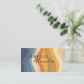 Boho Retro Script Abstract Wavy Lines Yellow Blue Business Card (Standing Front)