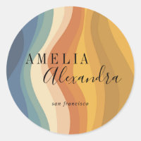 Boho Retro Script Abstract Wavy Lines Yellow Blue