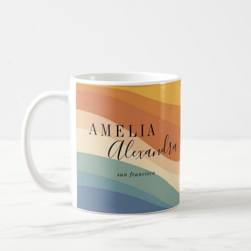 Boho Retro Script Abstract Wavy Lines Yellow Blue Coffee Mug