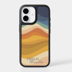 Boho Retro Script Abstract Wavy Lines Yellow Blue iPhone 17 Case