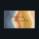Boho Retro Script Abstract Wavy Lines Yellow QR  Business Card<br><div class="desc">Boho Retro Script Abstract Wavy Lines Yellow Blue Business Card with QR Code</div>