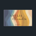 Boho Retro Script Abstract Wavy Lines Yellow QR  Business Card<br><div class="desc">Boho Retro Script Abstract Wavy Lines Yellow Blue Business Card with QR Code</div>