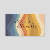 Boho Retro Script Abstract Wavy Lines Yellow QR  Business Card