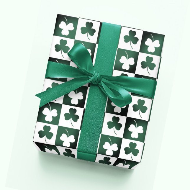 Boho Retro Shamrock Clover Leaf Patterns Floral Wrapping Paper (Creator Uploaded)