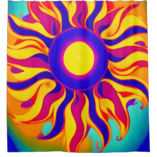 Boho Retro Shower Curtain Sunburst Hippie Vintage