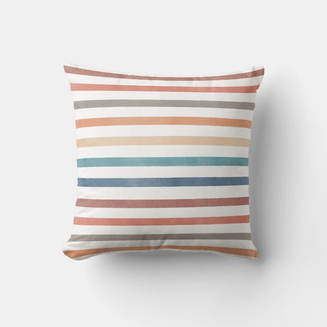 Boho Retro Stripe Pattern Throw Pillow (Front)