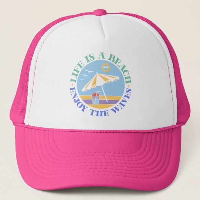  Boho Retro Summer Quote  Trucker Hat (Front)