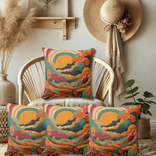 Boho Retro Sun 16 inch Throw Pillow