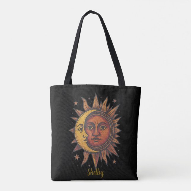 Boho Retro Sun and Moon Unisex Tote Bag (Back)