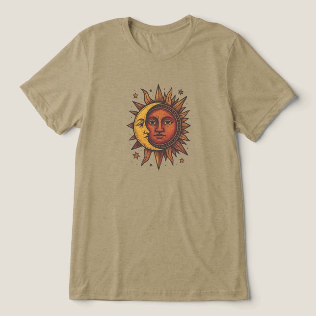 Boho Retro Sun and Moon Unisex Tri-Blend Shirt (Design Front)