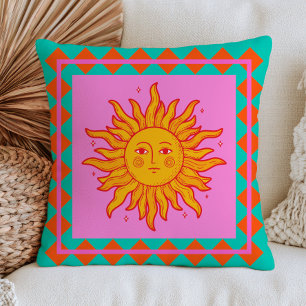 BOHO Retro Sun Face Dopamine Aesthetic Colorful Throw Pillow
