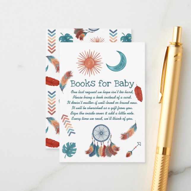Boho Retro Sun Moon Baby Shower Books for Baby Enc Enclosure Card (Front/Back In Situ)