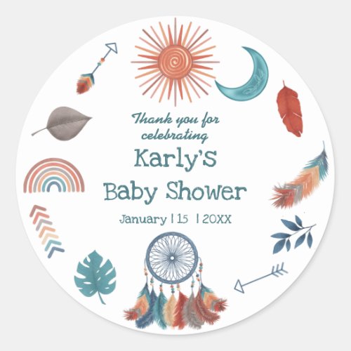 Boho Retro Sun Moon Baby Shower Thank You Classic Round Sticker